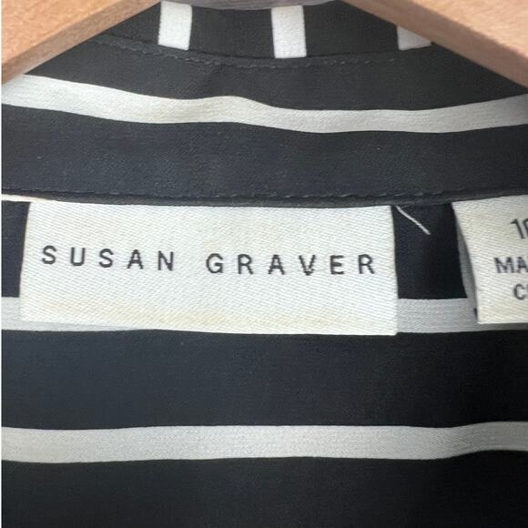 SUSAN GRAVER Women's 16 Black White‎ Striped Stretch Tie Front Button Up Shirt - Picture 4 of 8